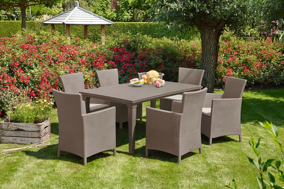 13-tgl. Gartenmöbelset »Napoli«, 6 Sessel, Tisch 165x94 cm, Kunststoff