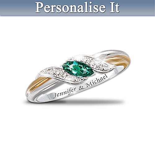Emerald And Diamond Embrace Personalised Ring