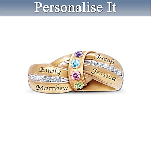 'A Mother's Embrace' Personalised Birthstone Gold Ring