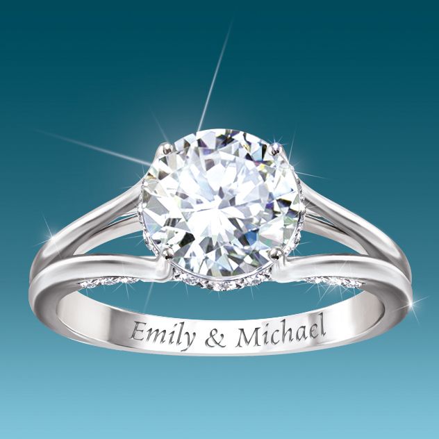 Simulated Diamond Personalised Engraved Bridal Ring Set