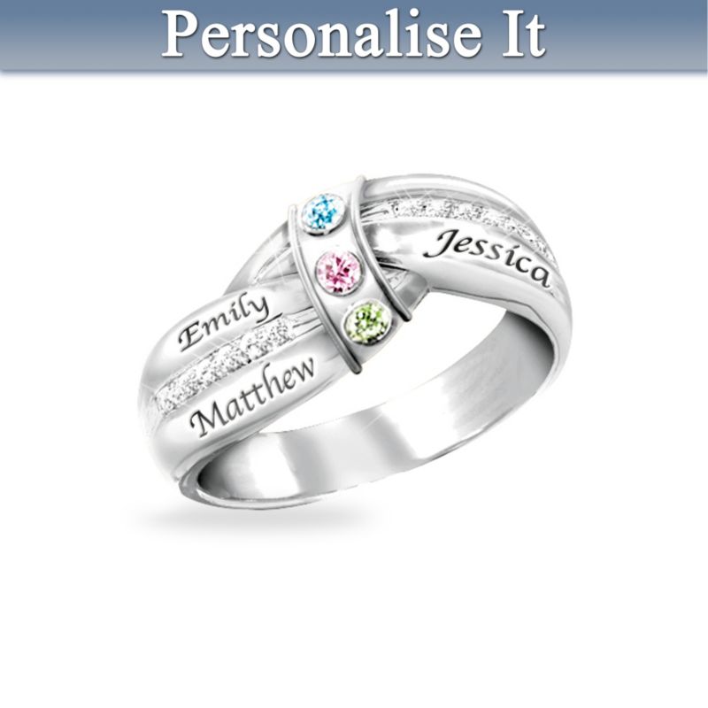  'A Mother's Embrace' Personalised Birthstone Silver Ring