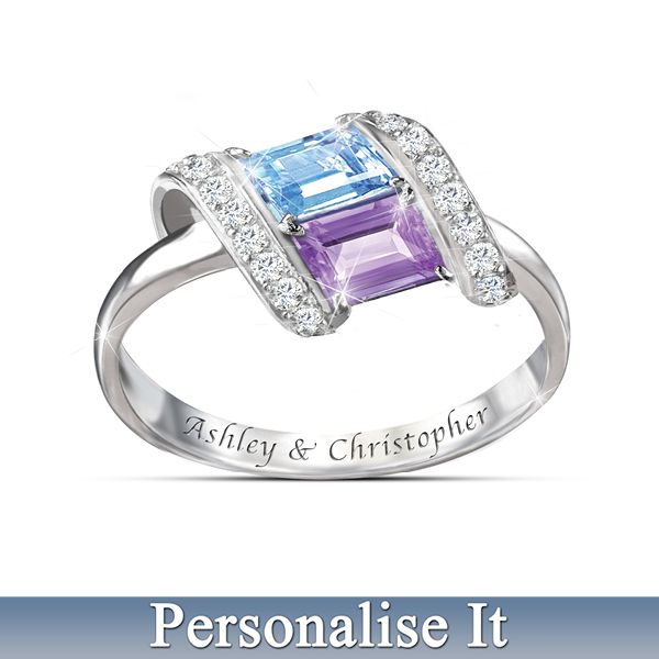 'Rhythm Of Romance' Engraved Birthstone Ring