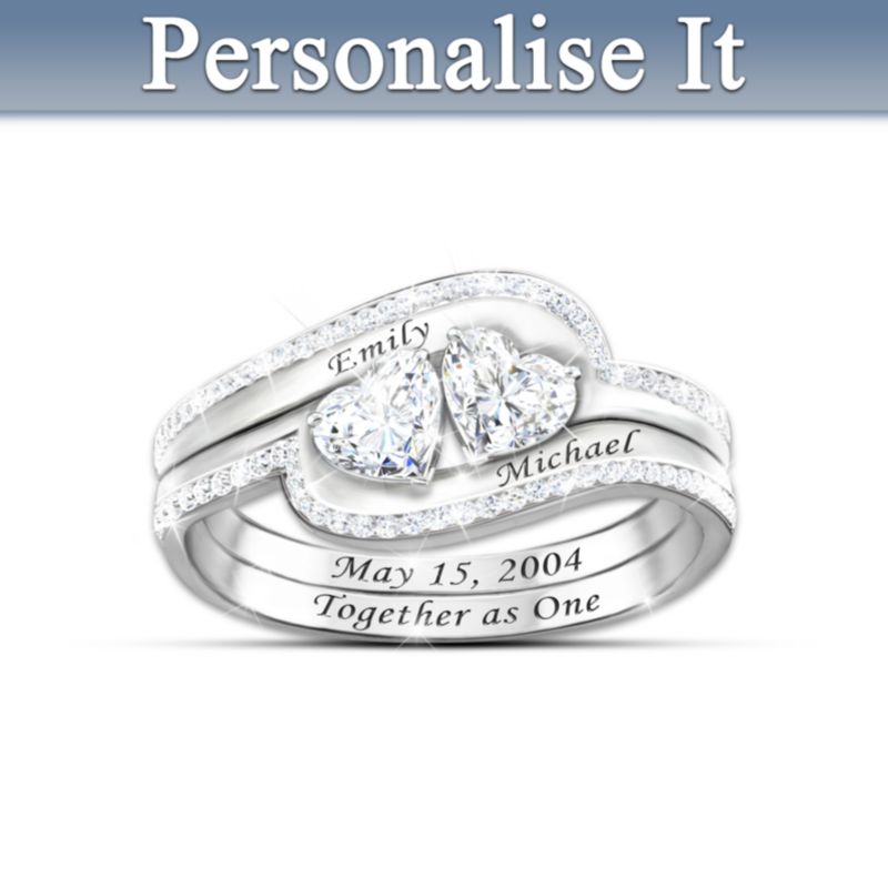 Personalised Engraved 'Together As One' Stacking Women's Ring 