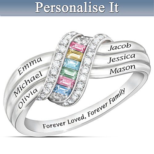 "Forever Family" Engraved Personalised Birthstone Ring