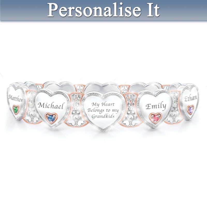 "Grandma's Heart & Joy" Bracelet With Birthstones And Names