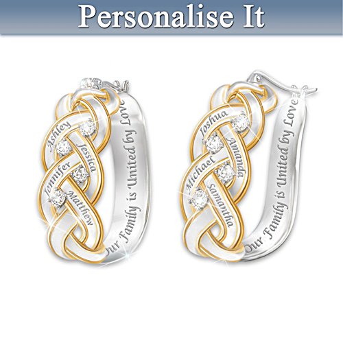 Strength Of Family Diamond Earrings With Engraved Names