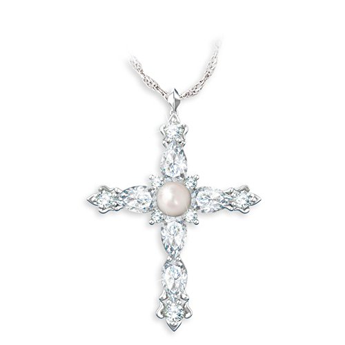 Freshwater Cultured Pearl And Diamonesk Cross Necklace
