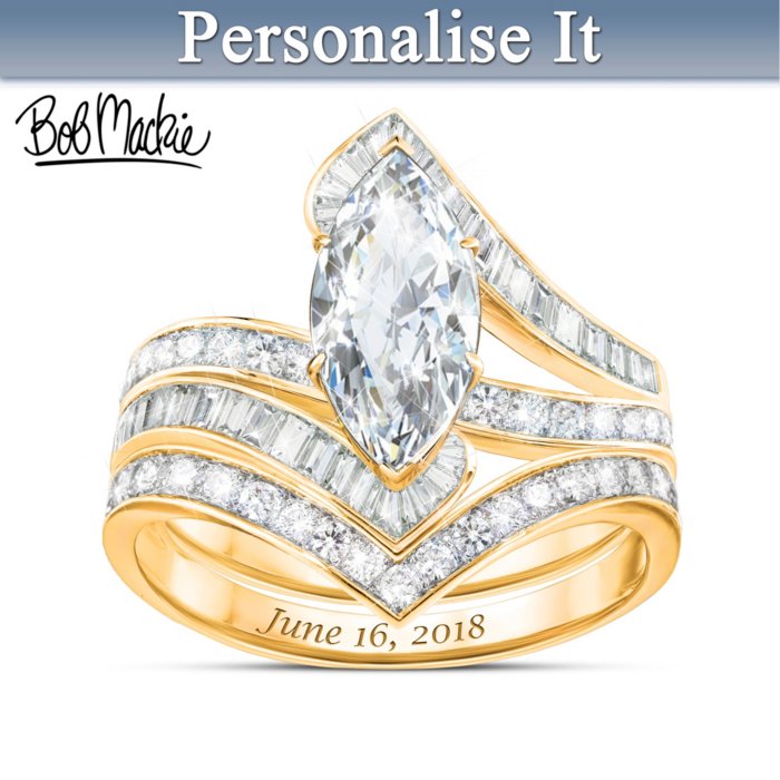 Bob Mackie Personalised 18k Gold Plated Bridal Ring Set