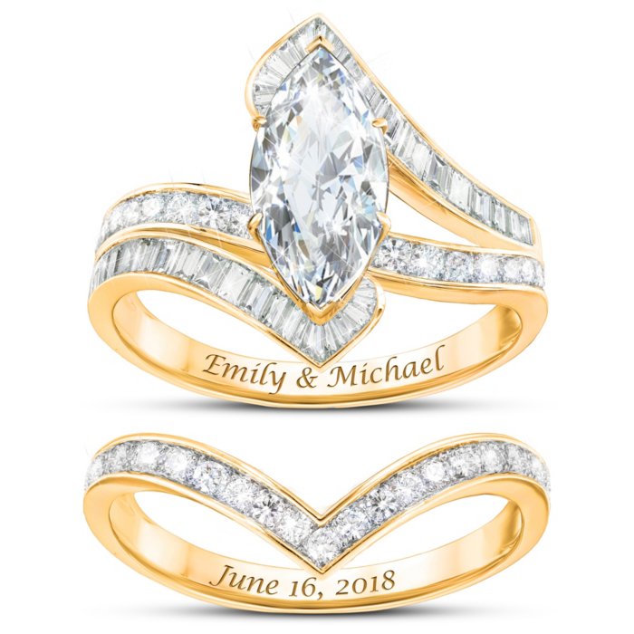 Bob Mackie Personalised 18k Gold Plated Bridal Ring Set