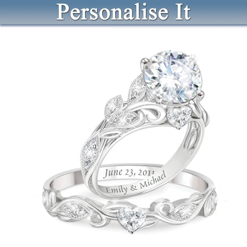 Our Love Blooms Forever Personalised Engraved Bridal Ring Set
