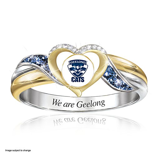 AFL Geelong Cats Women's Team Ring With Team-Colour Diamonesk® Simulated Gems