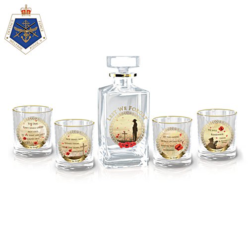 Lest We Forget Five-Piece Decanter and Glasses Set 