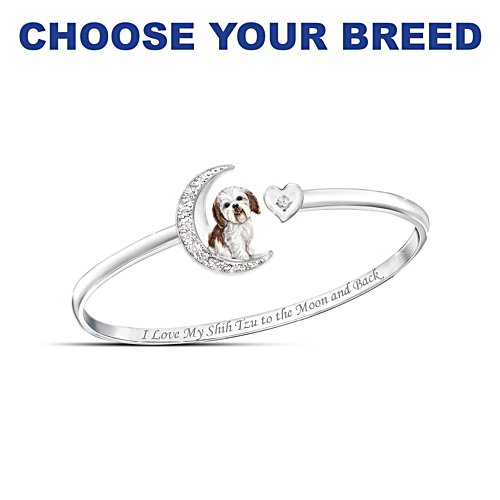 Dog And Moon Sparkling Crystal Bracelet: Choose Your Breed