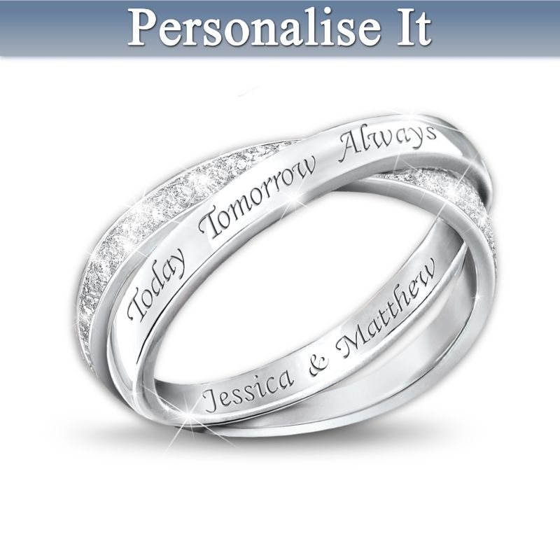 'Today, Tomorrow And Always' Diamond Infinity Personalised Engraved Ring