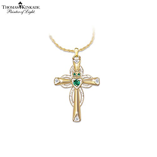 Thomas Kinkade Emerald & Diamond Claddagh Pendant Necklace