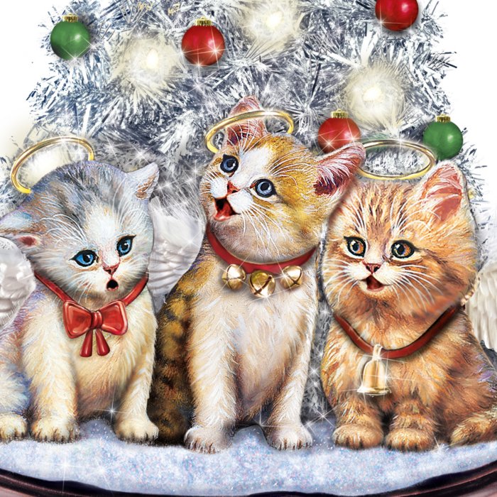 CAT Kitten Kitty HEART Meow Christmas Tree Hanging Ornament Blue Ribbon NEW 