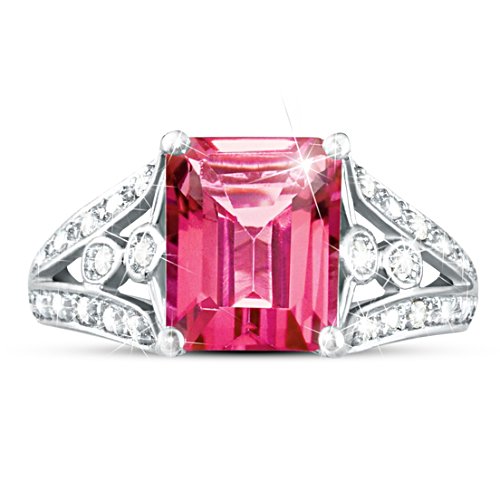 "Luxury" Pink Topaz & 12 Diamond Sterling Silver Ring