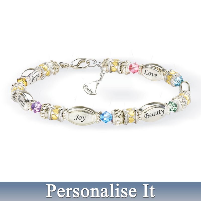 Daughter Bracelet With Name-Engraved Charm And Crystals