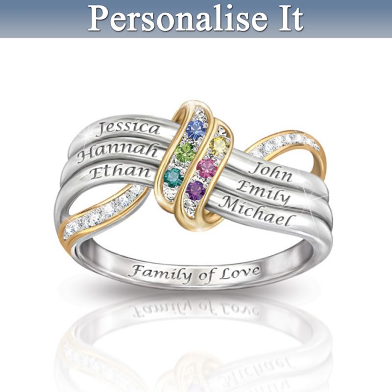 "Our Family's Forever Love" Name-Engraved Birthstone Ring