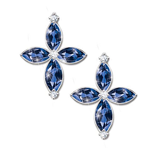 "Promise Of Faith" Blue Sapphire And Diamond Cross Earrings