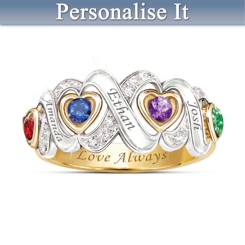 Always My Family Engraved Personalised Engraved Birthstone Ring