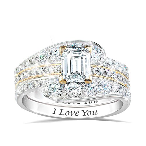 Engraved "I Love You" 3-Band Stackable Diamonesk Ring