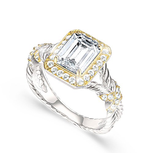 Touch Of Gold Women's Diamonesk Ring: Emerald Elegance