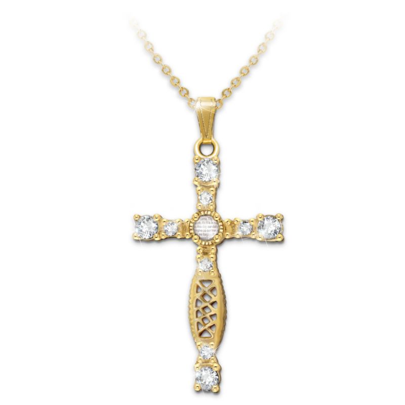Cross Pendant Necklace With The Lord's Prayer Centrepiece