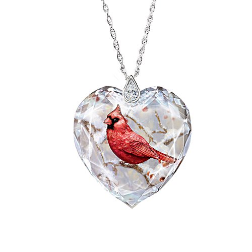 "Messenger From Heaven" Crystal Heart Necklace With Cardinal