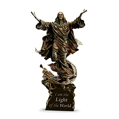 'Light Of The World' Lit Cold-Cast Bronze Jesus Sculpture