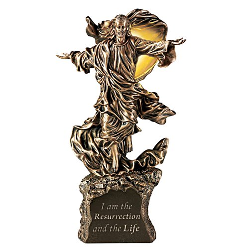 'Resurrection and Life' Lit Cold-Cast Bronze Jesus Sculpture