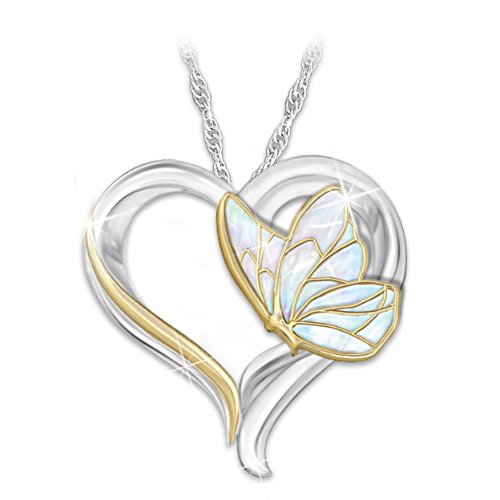 "Messenger From Heaven" Butterfly Heart Remembrance Pendant Necklace