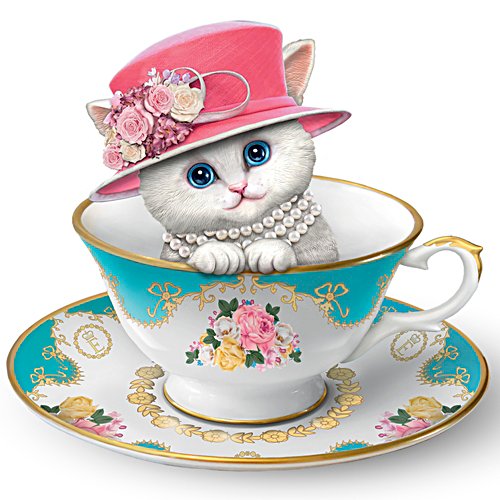 'Royal Purrfection' Tea Cup Cat Figurine