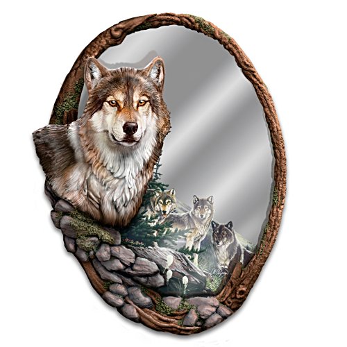 Spiegel der Natur – Wandspiegel mit Wolfsmotiv
