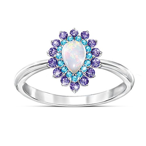 1-Carat Australian Opal Ring With Amethyst And Topaz Stones