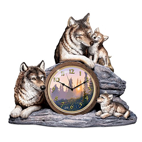 Al Agnew "Bonds Of Love" Clock With Fully Sculpted Wolves