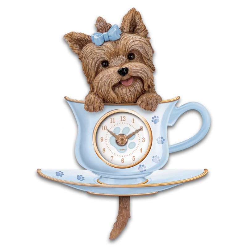 Yorkie Pup Wall Clock With Wagging Tail Pendulum