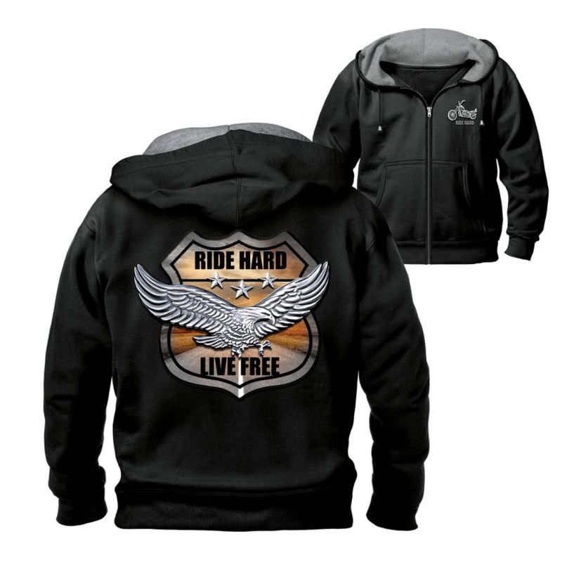"Ride Hard On The Open Road" Hoodie With Biker Art And Motto