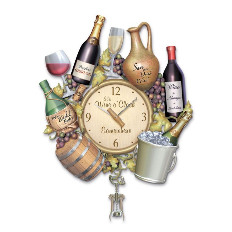 A Wine Lover’s Sculptural Wall Clock With Corkscrew Pendulum