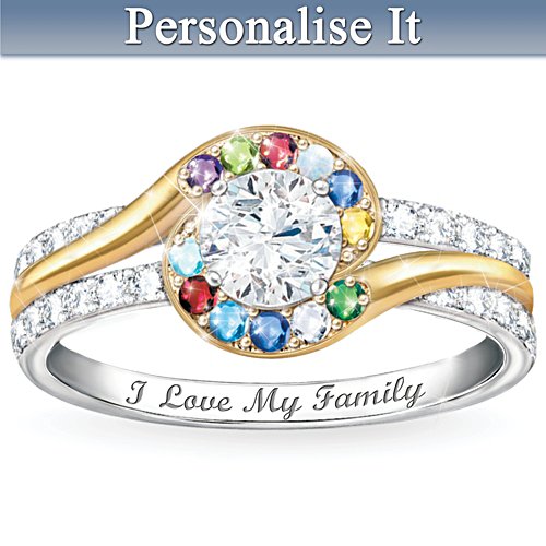 "Real Love Of Family" Personalised Genuine Birthstone Ring