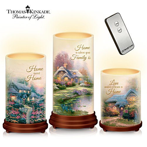 Thomas Kinkade “Lights of Home” Illuminated Waxed Candle Set