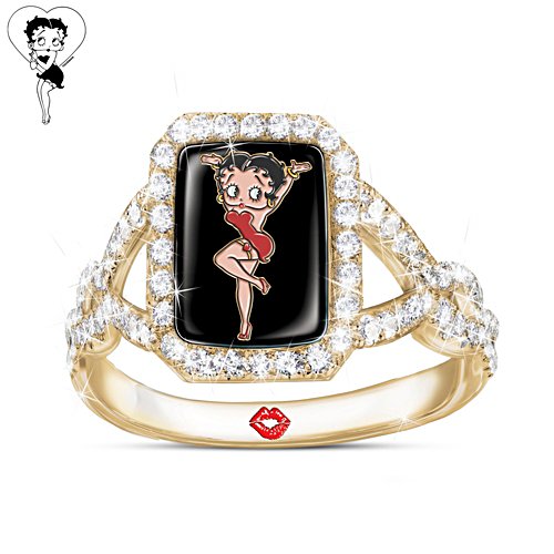 Betty Boop Simulated Diamond Ring With 18K Gold-Plating