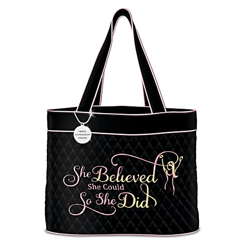 "She Believed She Could" Quilted Tote With Engraved Charm