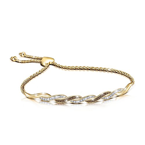 18K Gold-Plated Bolo Bracelet With White & Mocha Diamonds
