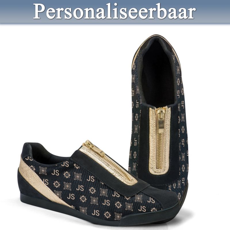 Dat ben ik – gepersonaliseerde damesschoenen met monogram (zwart/goud)