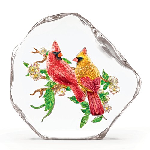 Brilliant Cardinals, Cherished Songbirds Hand-Painted Art Glass Sculpture