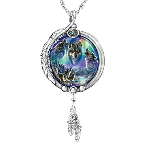 'Mystic Spirit' Aurora Borealis Topaz Wolf Pendant