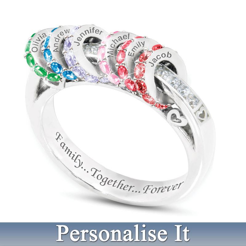 Family Together Forever Personalised Crystal Birthstone Ring