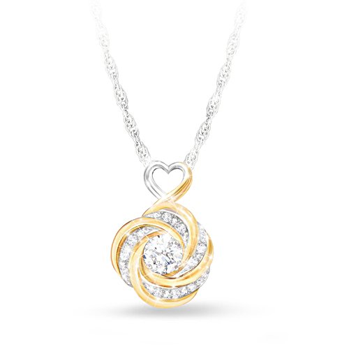 White Topaz Knot Pendant For Daughters With Free Earrings