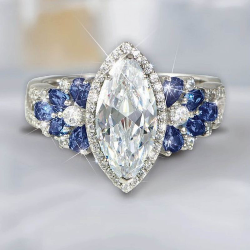 Beauty Blooms Blue And White Simulated Diamond Ring